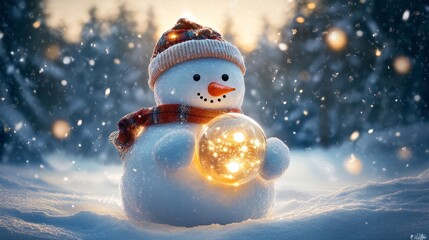 Fototapeta premium snowman holding globe
