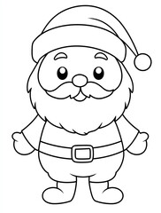 Obraz premium A simple, cute cartoon of Santa Claus in black and white line art, suitable as a coloring page for kids.