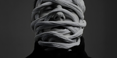 Frustração representada por uma pessoa enredada em nós