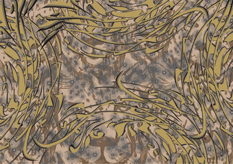 Textural background with animal and floral elements for invitation cards or fabrics. Tropical motifs in pastel tones for fashion trends, business concepts, covers, textiles,  interiors, tiles, prints