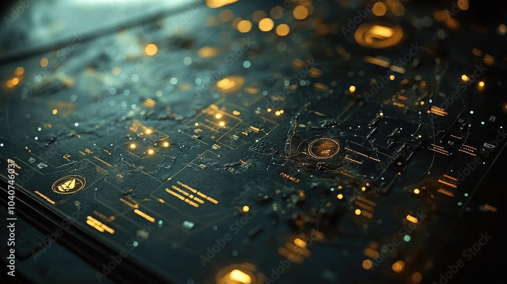 Poster close-up of a futuristic interface with glowing lights and digital data.