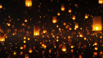 Many lanterns fly in the night sky during the festival celebration