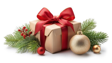 Christmas gift box with a red bow isolated on white background