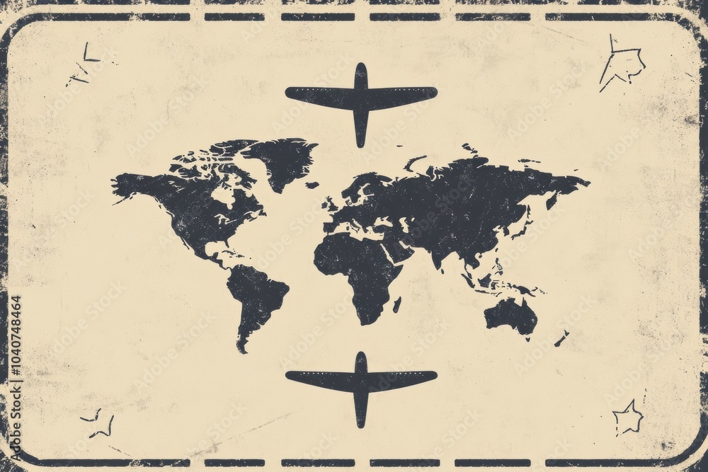 Poster this artwork features a passport stamp silhouette against a subtle world map, capturing the spirit o