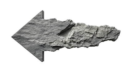 Arrow shape made of stone, white isolated background.