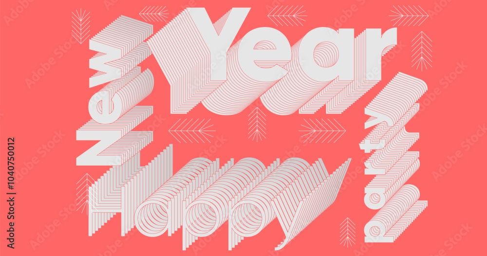 Poster modern geometric new year 2025 poster with layered typography and linear abstract patterns. features