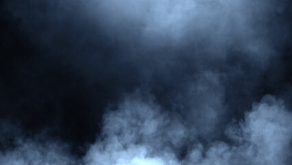 Abstract blue fire smoke misty fog on isolated black background. Texture overlays. Design element.