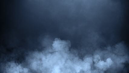 Abstract blue fire smoke misty fog on isolated black background. Texture overlays. Design element.