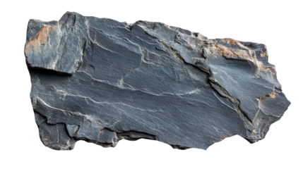 Slate rock piece with natural texture, white isolate background.