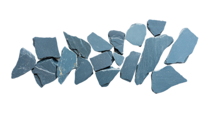 Slate rock pieces on white isolated background.