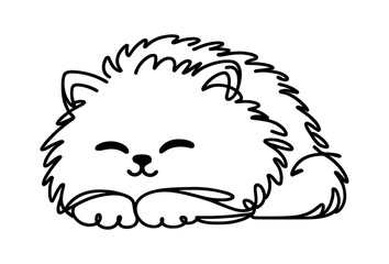 cute sleeping fluffy cat, simple line doodle sketch