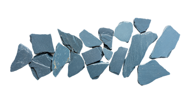 Slate rock pieces on white isolated background.