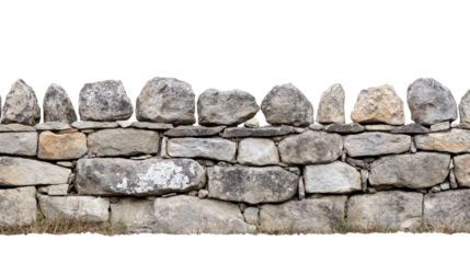 Stone wall with rough texture, white isolated background