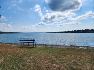 Bench by lake