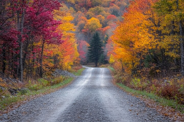 Obraz premium A road with trees on either side and a tree in the middle
