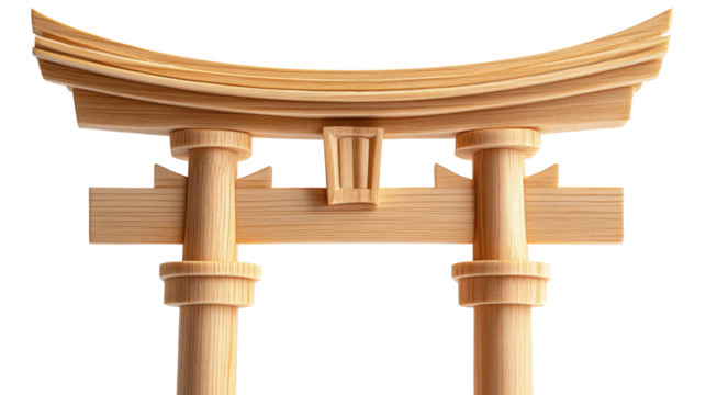 Wooden Torii gate, symbol of Japanese culture, white isolate background