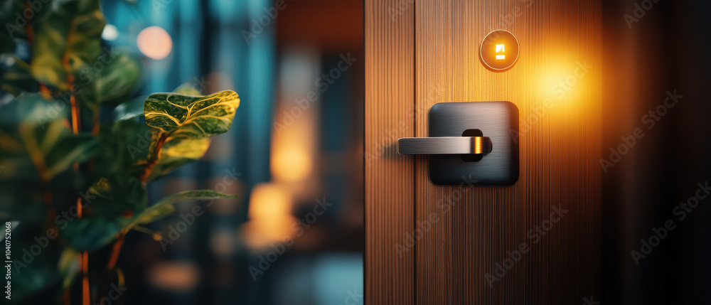Poster modern smart home lock featuring advanced ai facial recognition technology, enhancing security and c