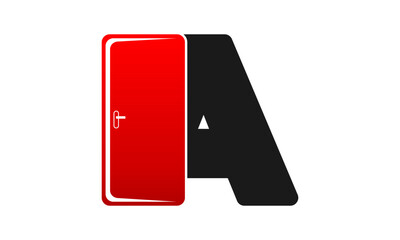 Letter A alphabet with open door illustration design vector
