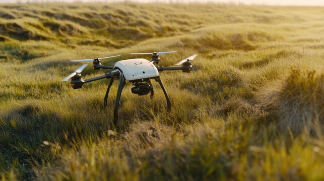 A futuristic AI-driven autonomous drone for high-resolution satellite imagery, clean space environment with drones designed for capturing detailed satellite images for Earth observation