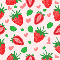 seamless pattern with hand drawn strawberry image in flat style