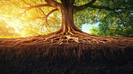 Deeply Rooted Evergreen Tree on a Hilltop