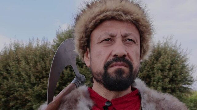 Turkish or Mongolian warrior with an ax 