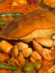 Gigantic steaming seafood paella prepared at the annual free public harbor and seafood festival in Santa Barbara