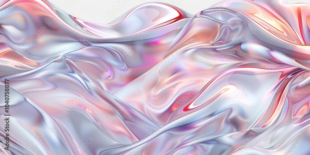 Poster abstract flowing fabric with iridescent colors and smooth textures.