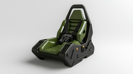 Fototapeta premium Green and black racing seat with safety harness.