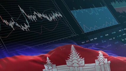 Cambodia flag - Waving flag on report analytics data statement