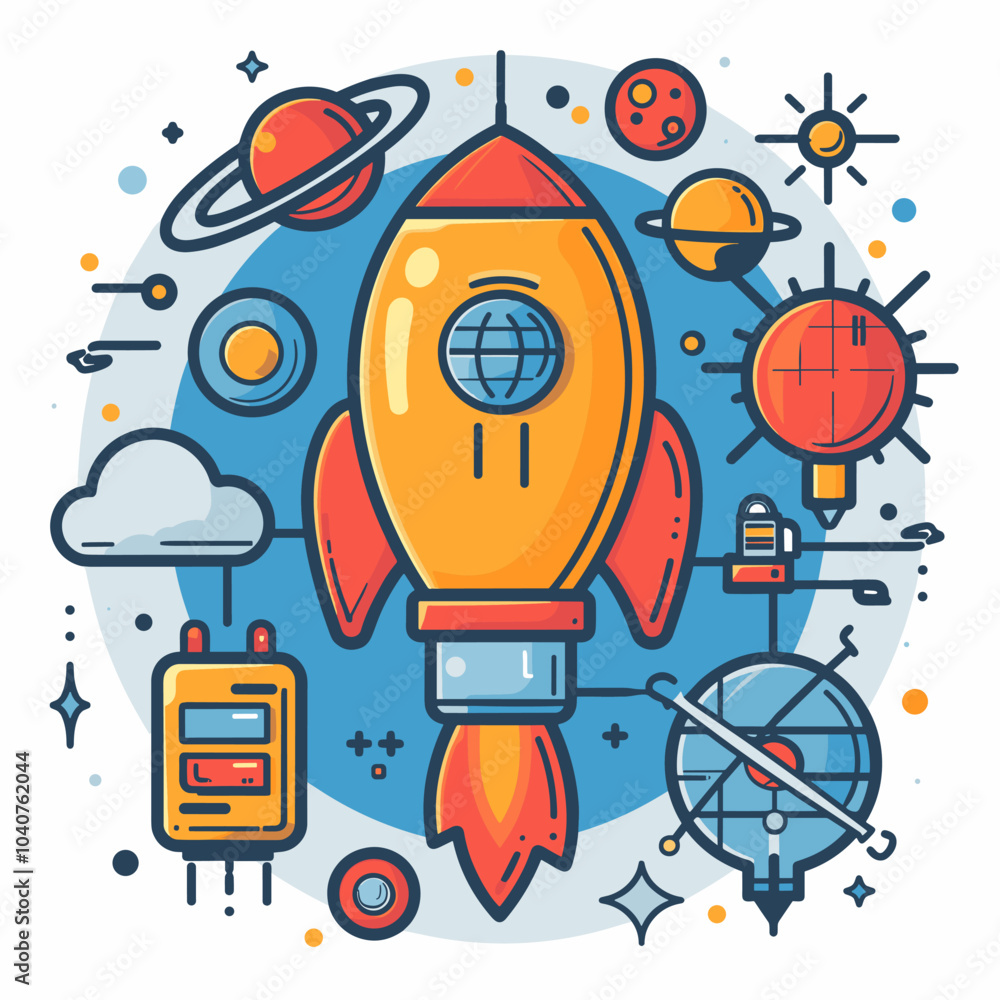 Poster rocket icon in line style. vector illustration for web and print.