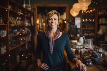 Portrait of a radiant female middle aged Caucasian small business owner