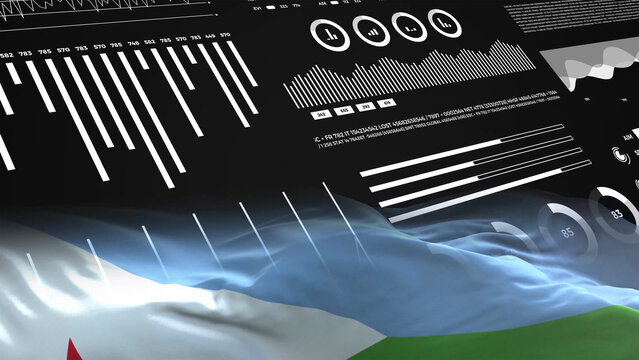Djibouti flag - Waving flag on report analytics data statement