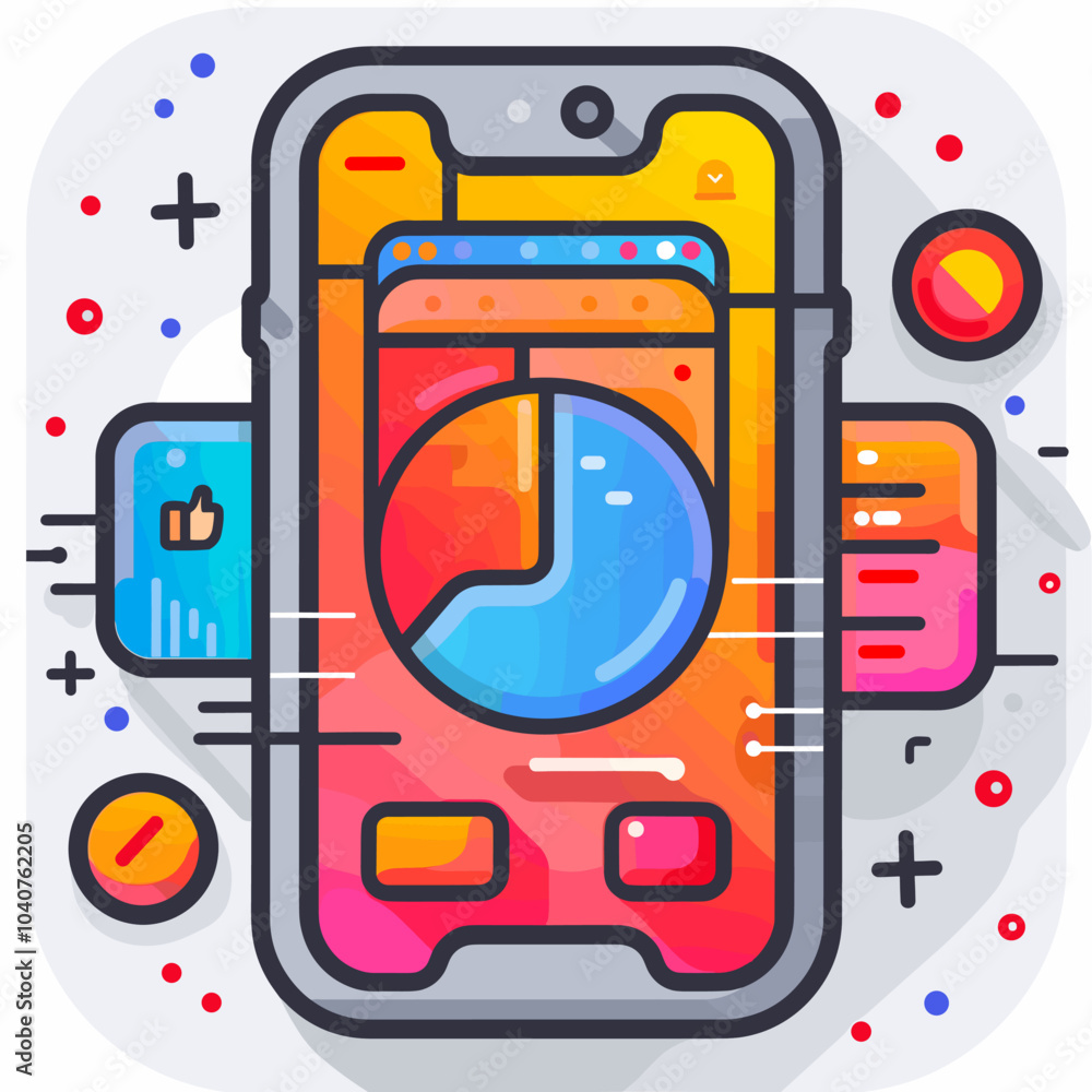 Aufkleber smartphone with pie chart icon. flat illustration of smartphone with pie chart icon for web design