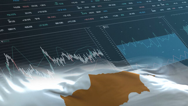 Cyprus flag - Waving flag on report analytics data statement