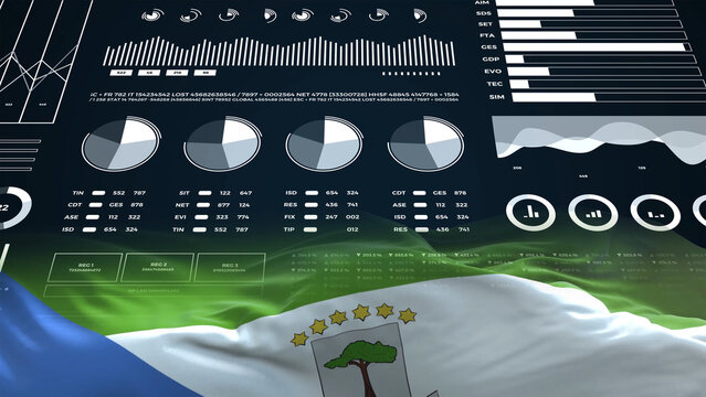 Equatorial Guinea flag - Waving flag on report analytics data statement - Powered by Adobe