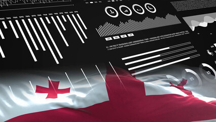 Georgia flag - Waving flag on report analytics data statement