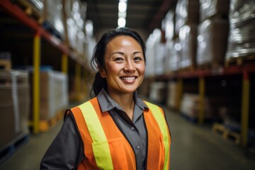 Portrait of a joyful middle aged female warehouse worker