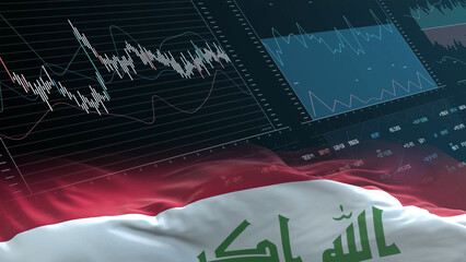 Iraq flag - Waving flag on report analytics data statement