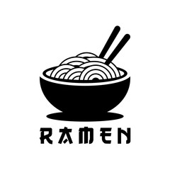Ramen noodles logo design emblem vector illustration template black and white