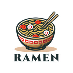 Ramen noodles logo design vector illustration template with tomatoes