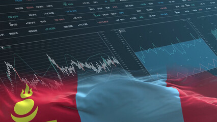 Mongolia flag - Waving flag on report analytics data statement