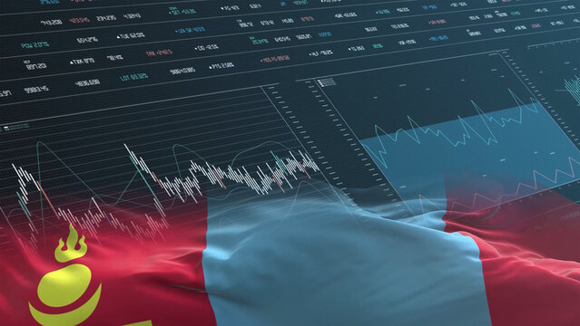 Mongolia flag - Waving flag on report analytics data statement
