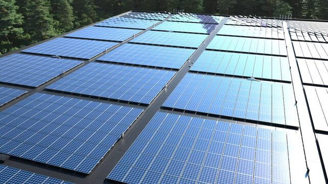 Modern Warehouse with Solar Panels on Rooftop