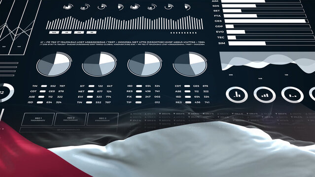 Palestine flag - Waving flag on report analytics data statement - Powered by Adobe