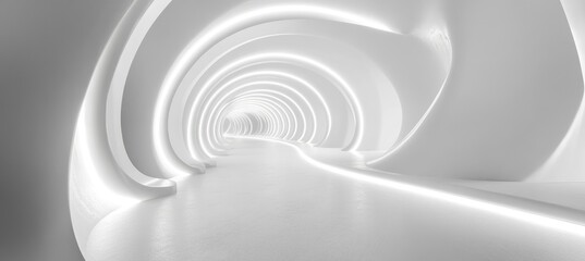 Obraz premium A futuristic, minimalist corridor with smooth curves and ambient lighting.