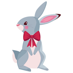 Vector image of a rabbit icon with a red bow on a white background