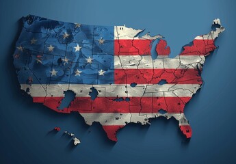 Flat Vector Map of the USA with State Borders on Blue Background