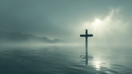 Serene Cross Reflection at Dawn