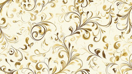 Elegant gold filigree gift certificate seamless pattern, ornate swirls on cream background